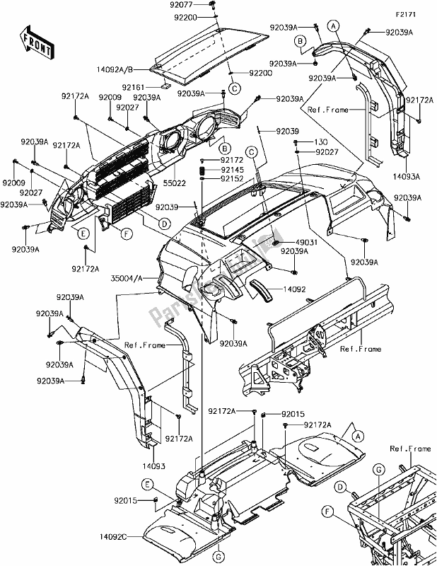 All parts for the E-11front Fender(s) of the Kawasaki KAF 820 Mule Pro-fxt EPS LE 2017