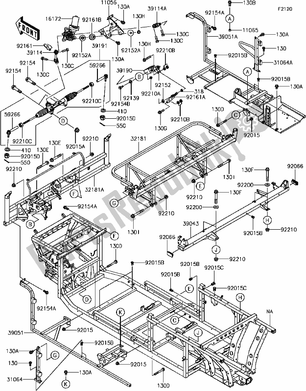 All parts for the E-3 Frame(1/2) of the Kawasaki KAF 820 Mule Pro-fxt EPS LE 2017