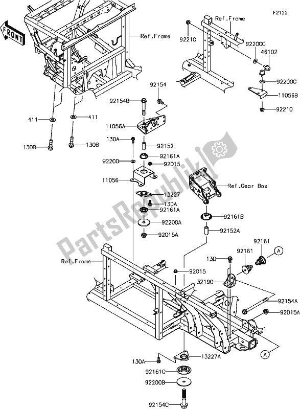 All parts for the E-5 Engine Mount of the Kawasaki KAF 820 Mule Pro-fxt EPS LE 2017