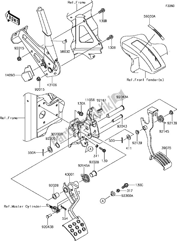 Wszystkie części do F-3 Brake Pedal/throttle Lever Kawasaki KAF 820 Mule Pro-fxt EPS LE 2017