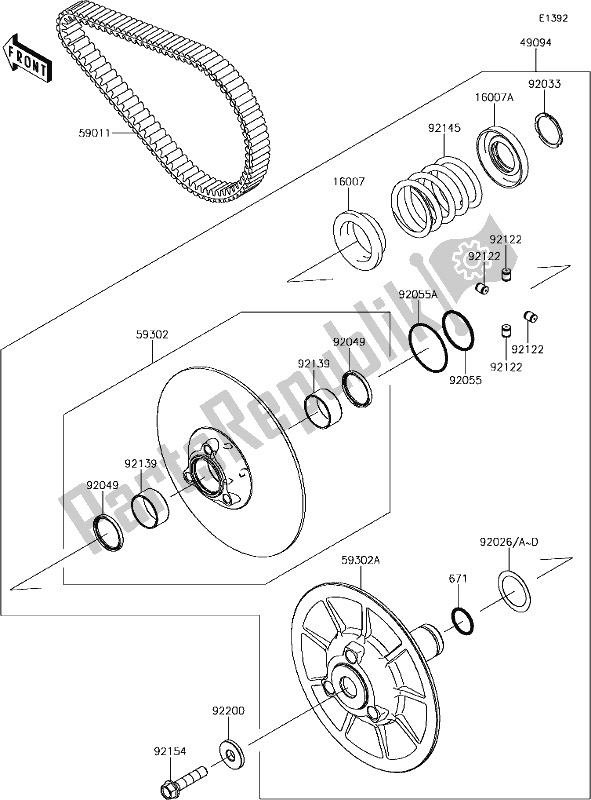 Toutes les pièces pour le 11 Driven Converter/drive Belt du Kawasaki KAF 820 Mule Pro-fxt LE 2019