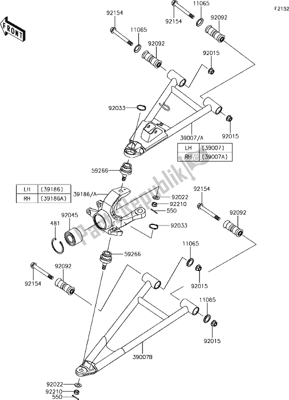 All parts for the 33 Front Suspension of the Kawasaki KAF 820 Mule Pro-fxt LE 2019