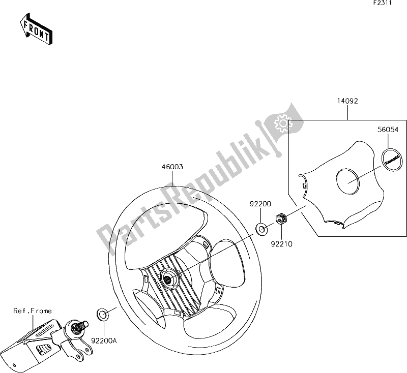 All parts for the 44 Steering Wheel of the Kawasaki KAF 820 Mule Pro-fxt LE 2019