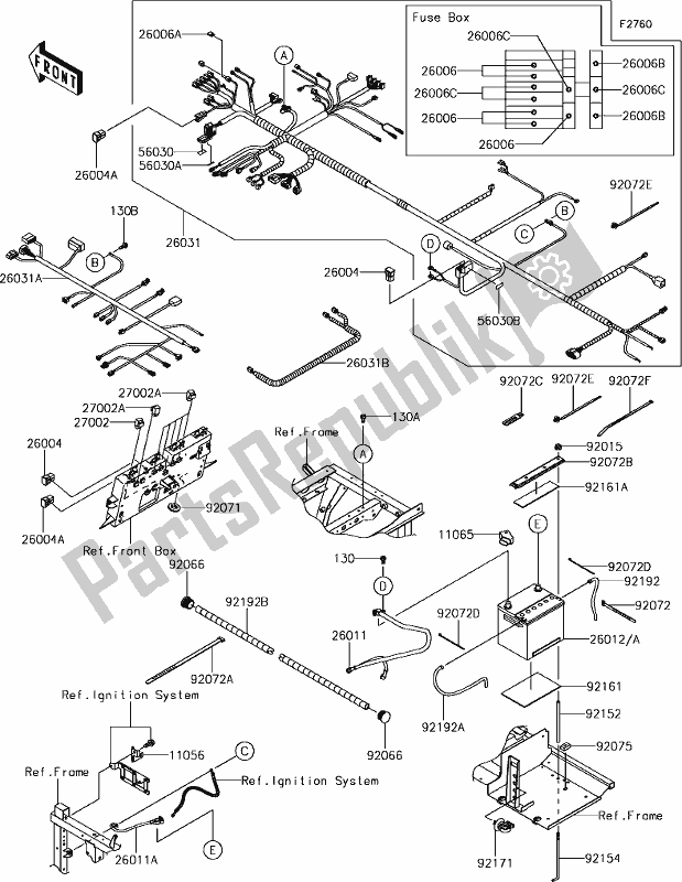 All parts for the 56 Chassis Electrical Equipment of the Kawasaki KAF 820 Mule Pro-fxt LE 2019