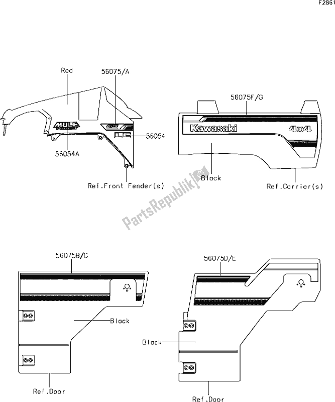 All parts for the 60 Decals(red) of the Kawasaki KAF 820 Mule Pro-fxt LE 2019