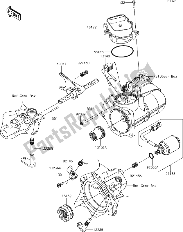 Alle onderdelen voor de 9 Gear Change Mechanism van de Kawasaki KAF 820 Mule Pro-fxt LE 2019