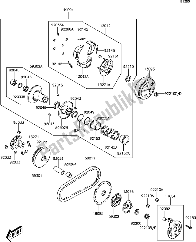 Alle onderdelen voor de B-11belt Converter(1/2) van de Kawasaki KFX 50 2017