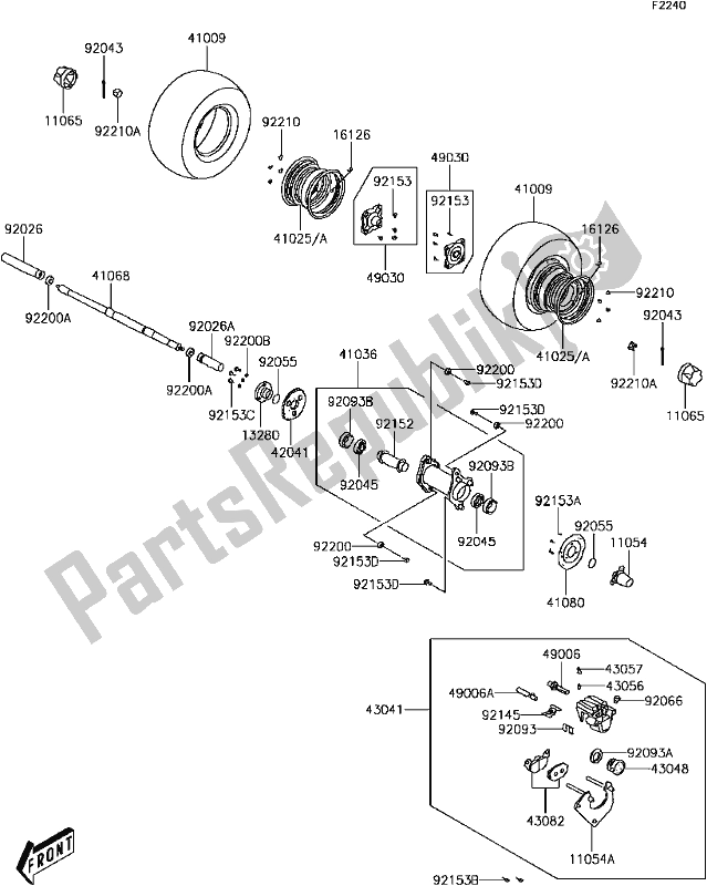 All parts for the D-10rear Hub(1/2) of the Kawasaki KFX 50 2017