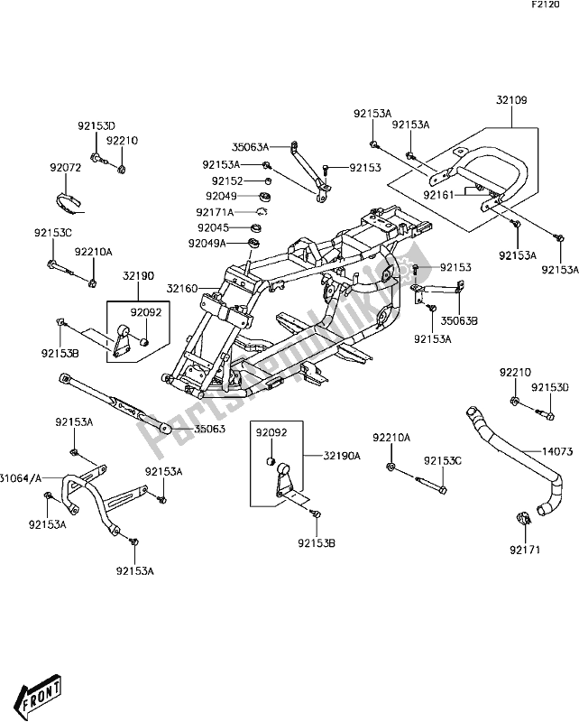 All parts for the D-3 Frame of the Kawasaki KFX 50 2017