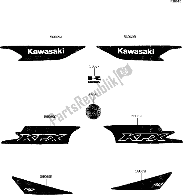 Tutte le parti per il E-13decals(bhf) del Kawasaki KFX 50 2017