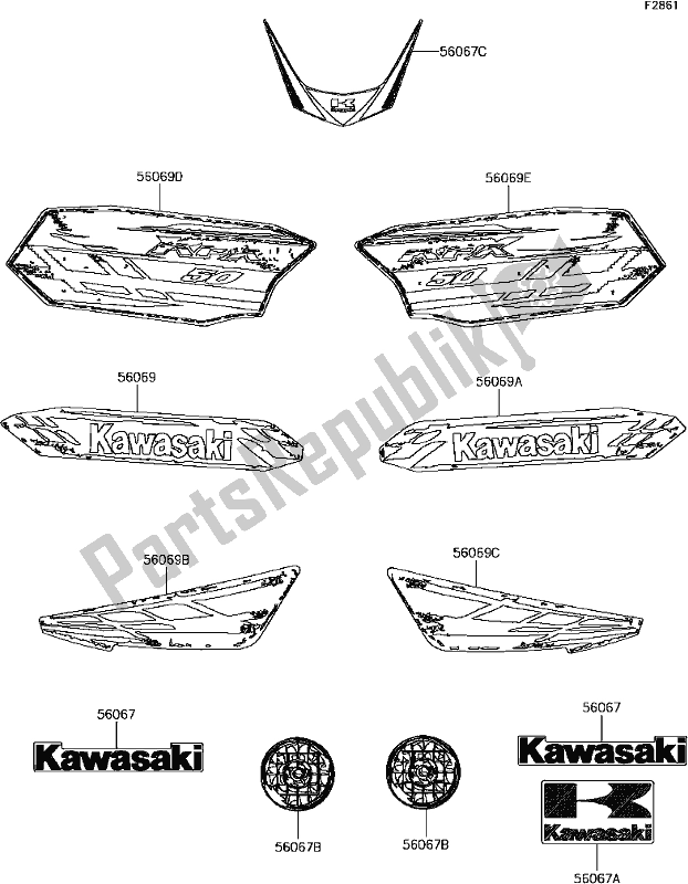 All parts for the E-9 Decals(bdf) of the Kawasaki KFX 50 2017