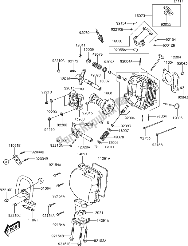 Tutte le parti per il 1 Cylinder Head del Kawasaki KFX 50 2019