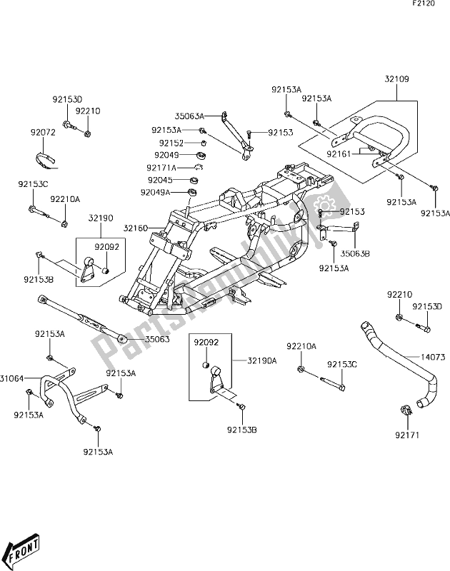 All parts for the 14 Frame of the Kawasaki KFX 50 2019