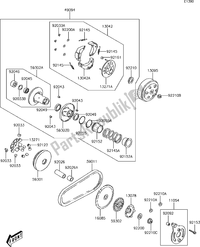 All parts for the 8 Belt Converter of the Kawasaki KFX 50 2019