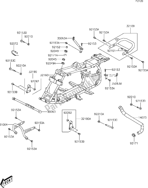 Todas as partes de 14 Frame do Kawasaki KFX 50 2020