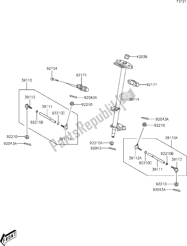 Alle onderdelen voor de 15 Steering Shaft van de Kawasaki KFX 50 2020