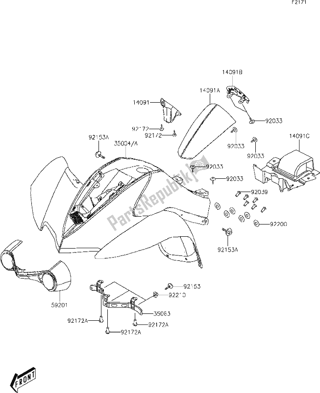 Alle onderdelen voor de 17 Front Fender(s) van de Kawasaki KFX 50 2020