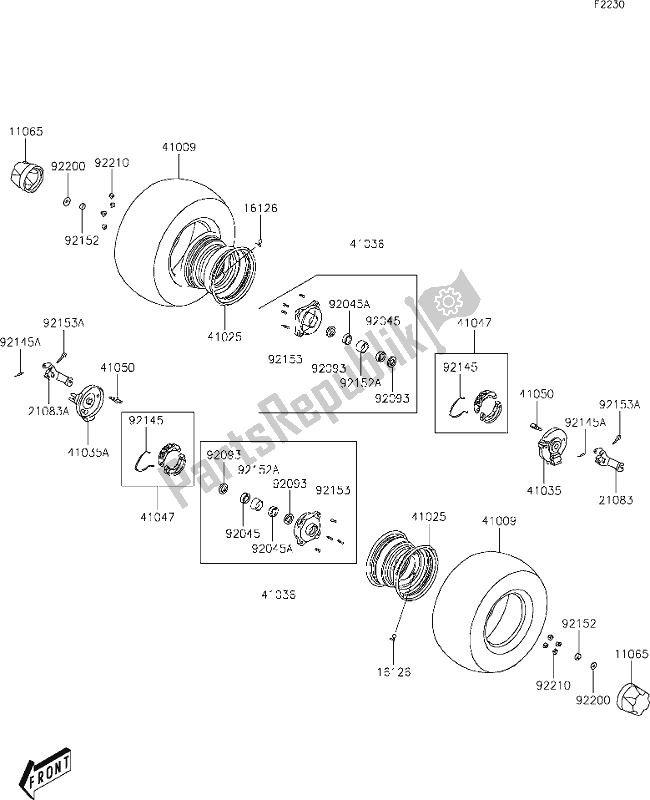 All parts for the 19 Front Hub of the Kawasaki KFX 50 2020