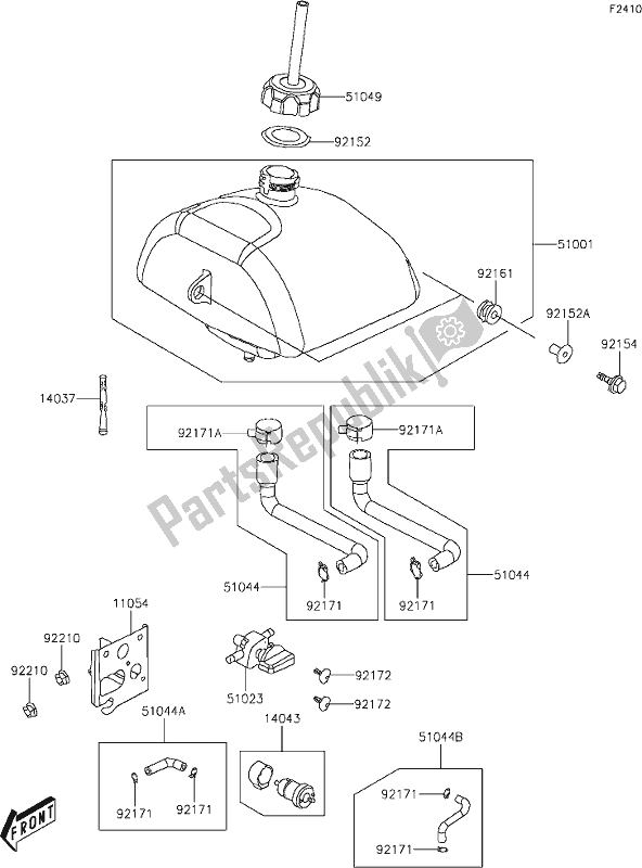 All parts for the 23 Fuel Tank of the Kawasaki KFX 50 2020