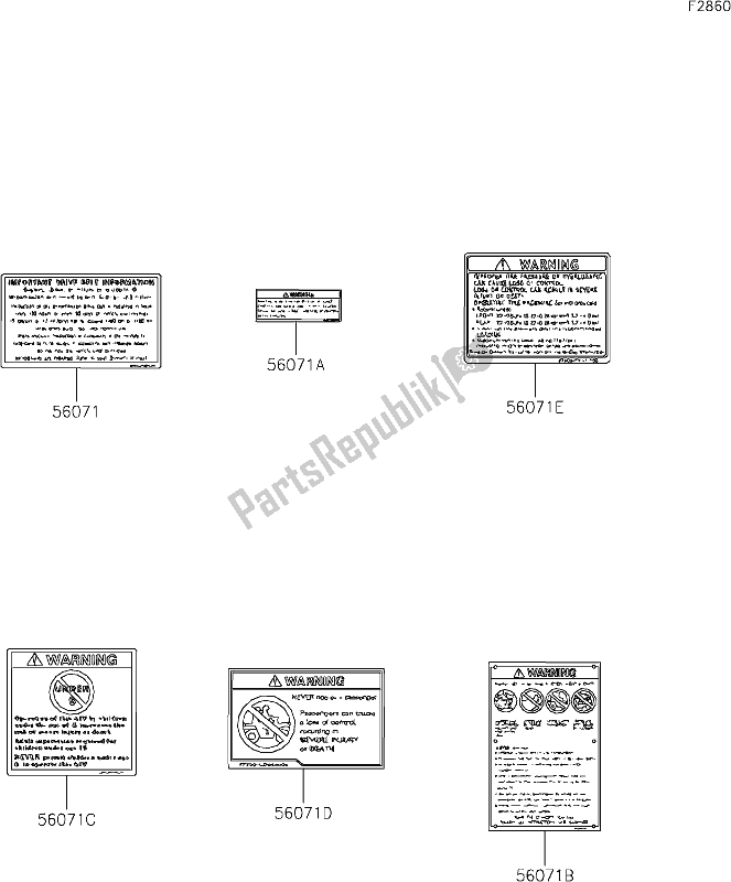 All parts for the 28 Labels of the Kawasaki KFX 50 2020