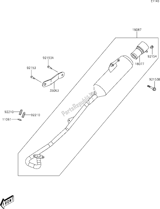 Alle onderdelen voor de 4 Muffler(s) van de Kawasaki KFX 50 2020