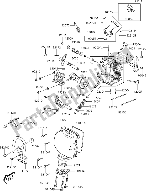 Alle onderdelen voor de 1 Cylinder Head van de Kawasaki KFX 50 2021