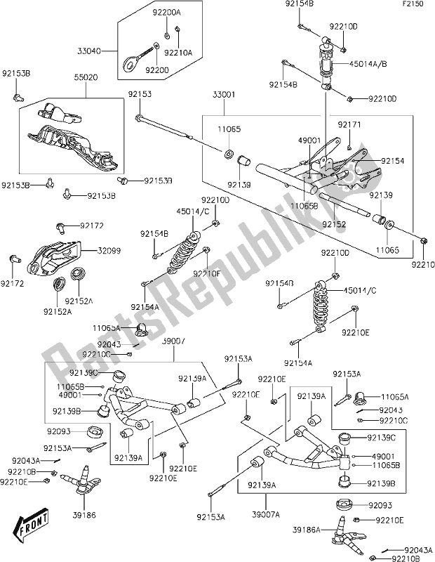 Alle onderdelen voor de 16-1suspension van de Kawasaki KFX 50 2021