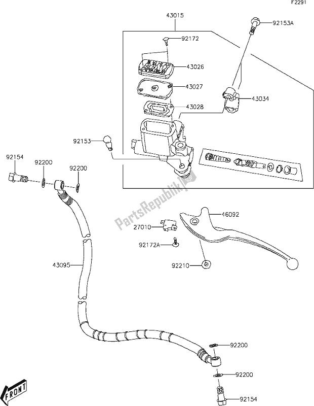 All parts for the 21 Front Master Cylinder of the Kawasaki KFX 50 2021