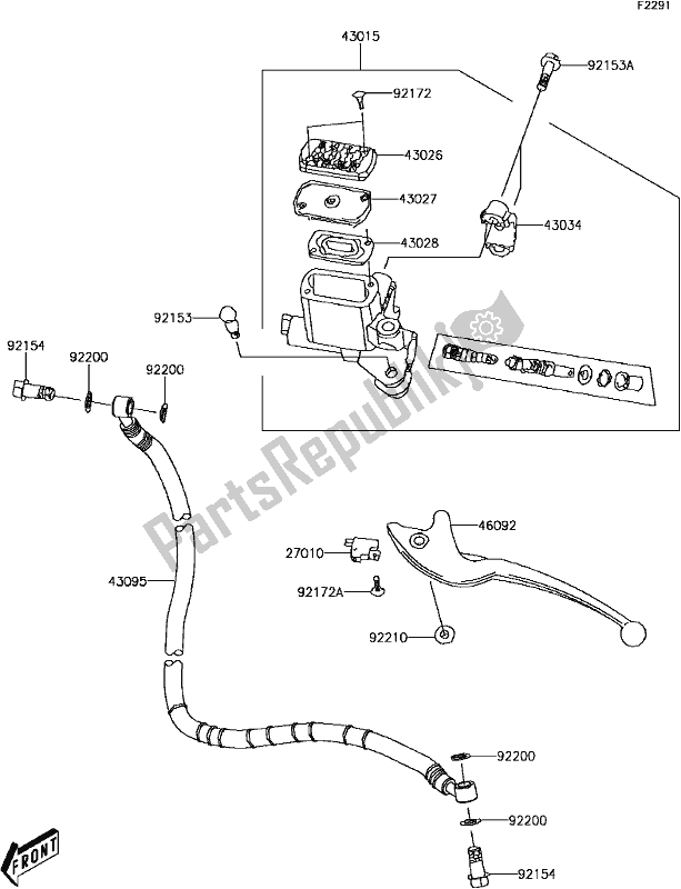 Alle onderdelen voor de D-10front Master Cylinder van de Kawasaki KFX 90 2017