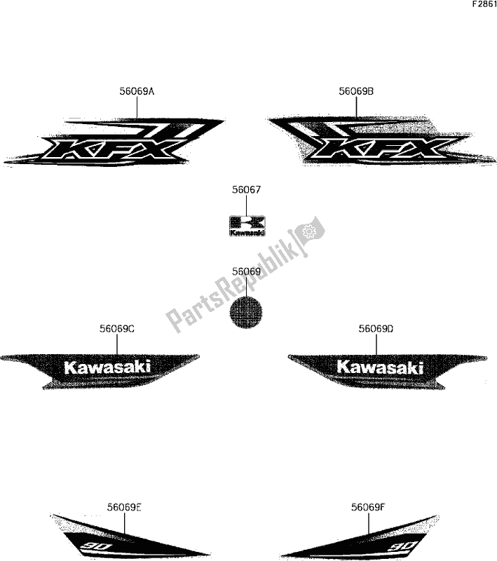 Toutes les pièces pour le E-7 Decals du Kawasaki KFX 90 2017