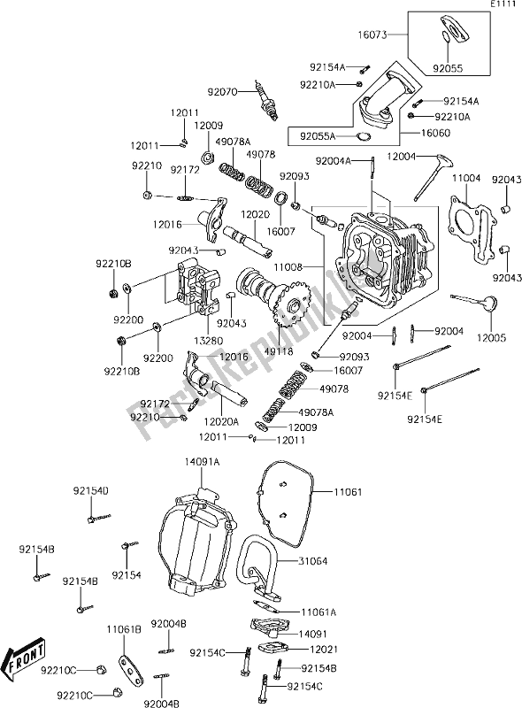 Alle onderdelen voor de 1-1 Cylinder Head van de Kawasaki KFX 90 2019