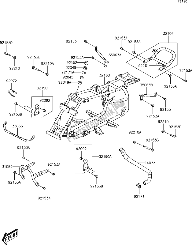 All parts for the 14 Frame of the Kawasaki KFX 90 2019