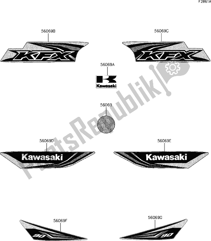 Tutte le parti per il 30 Decals(white)(ahs) del Kawasaki KFX 90 2019