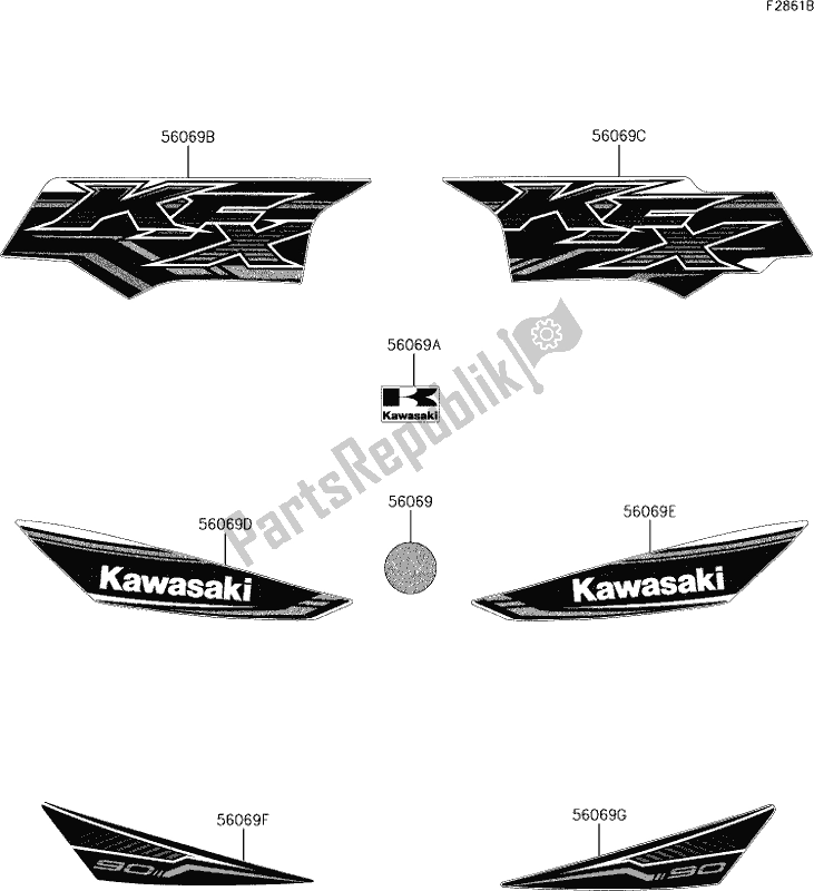 Alle onderdelen voor de 31 Decals(white)(akf) van de Kawasaki KFX 90 2019