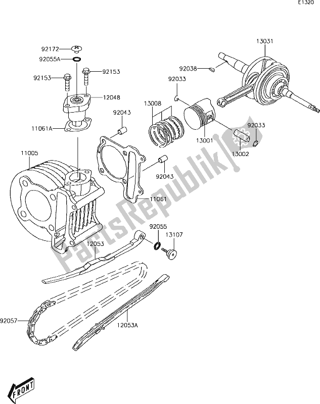 Alle onderdelen voor de 5 Crankshaft/piston(s) van de Kawasaki KFX 90 2019