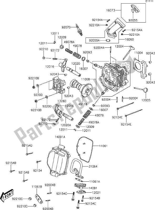 Alle onderdelen voor de 1 Cylinder Head van de Kawasaki KFX 90 2020