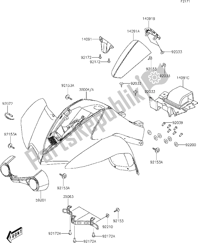 Alle onderdelen voor de 17 Front Fender(s) van de Kawasaki KFX 90 2020