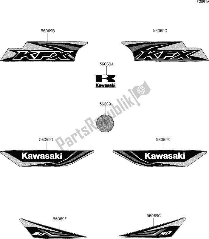 Todas as partes de 30 Decals(white)(ahs) do Kawasaki KFX 90 2020