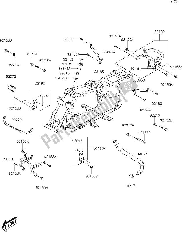 All parts for the 14 Frame of the Kawasaki KFX 90 2021