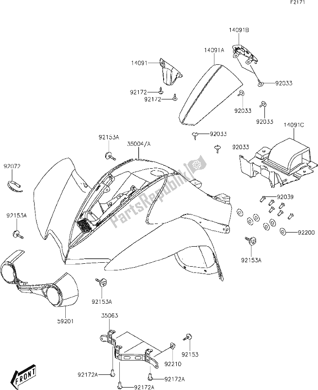 All parts for the 17 Front Fender(s) of the Kawasaki KFX 90 2021