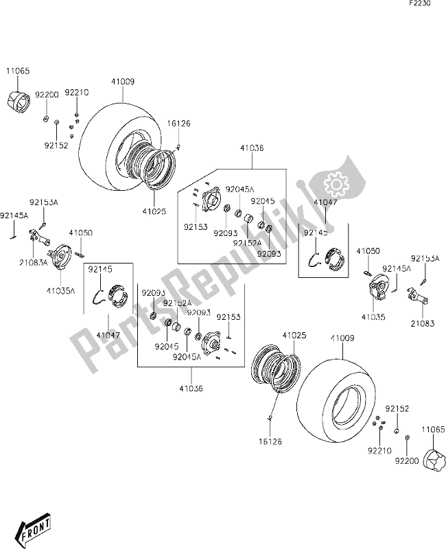 Tutte le parti per il 19 Front Hub del Kawasaki KFX 90 2021