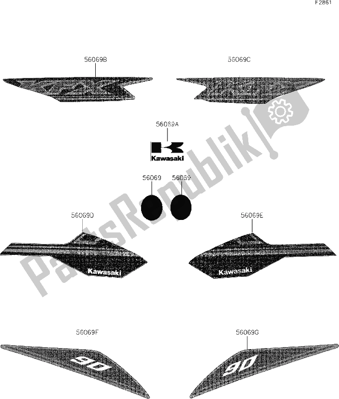 All parts for the 29 Decals(green) of the Kawasaki KFX 90 2021