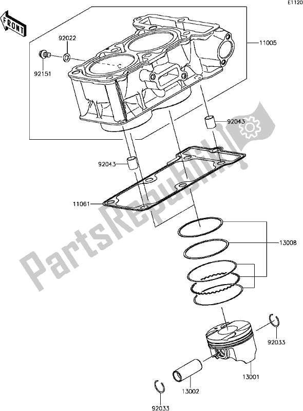 Alle onderdelen voor de B-5 Cylinder/piston(s) van de Kawasaki KLE 300 Versys-x 2017