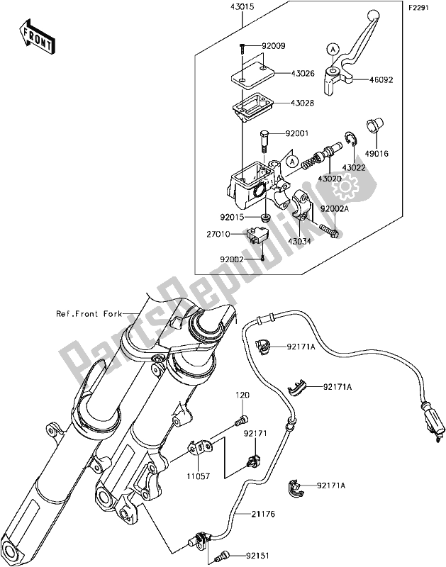 All parts for the E-5 Front Master Cylinder of the Kawasaki KLE 300 Versys-x 2017