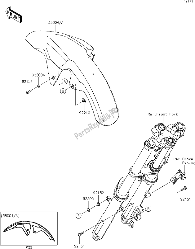 Alle onderdelen voor de 31 Front Fender(s) van de Kawasaki KLE 300 Versys-x 2018