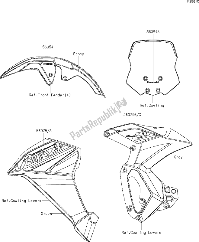 All parts for the 60 Decals(green)(cjfa) of the Kawasaki KLE 300 Versys-x 2018