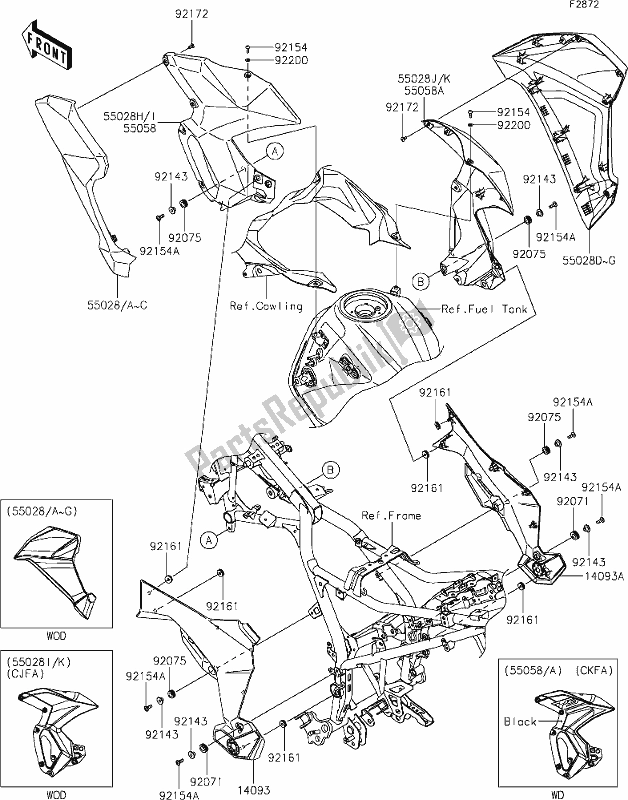 All parts for the 63 Cowling Lowers of the Kawasaki KLE 300 Versys-x 2018