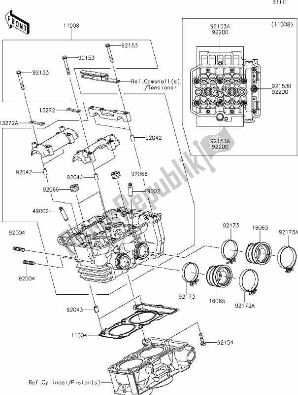 Alle onderdelen voor de 1 Cylinder Head van de Kawasaki KLE 300 Versys-x 2019