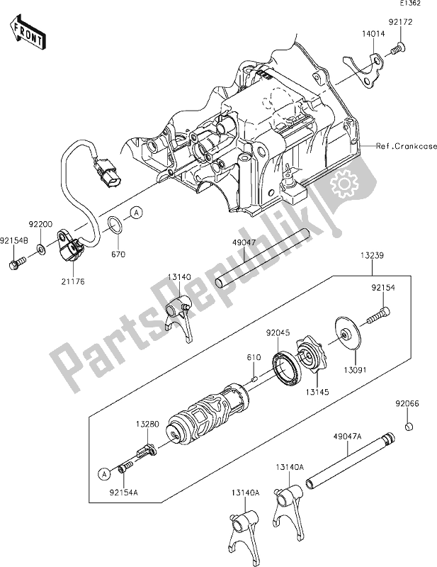 Toutes les pièces pour le 11 Gear Change Drum/shift Fork(s) du Kawasaki KLE 300 Versys-x 2019