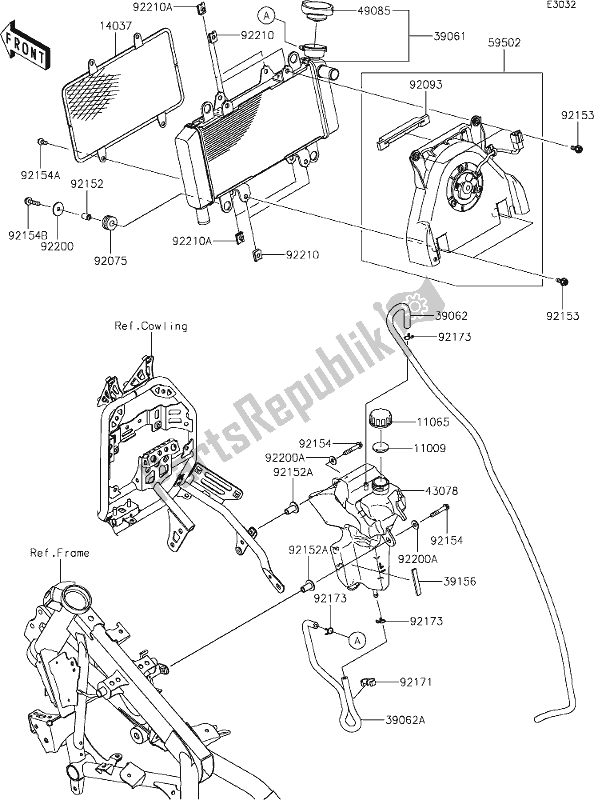 Alle onderdelen voor de 23 Radiator van de Kawasaki KLE 300 Versys-x 2019